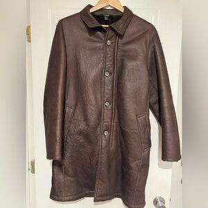 100% URUGUAYAN LAMB SKIN SHEARLING/ Mens Top Coat Brown Leather, Plush lamb skin